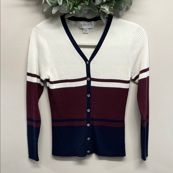 Vintage 90’s Casual Corner Annex Ribbed Knit V-Neck Cardigan Sweater S - Picture 1 of 16